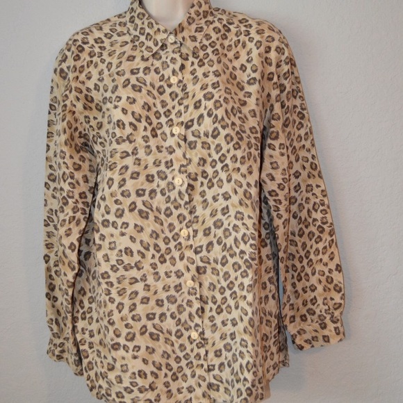 Sz S Anna & Frank Vintage Leopard 100% Silk Button Down Shirt - Picture 5 of 11